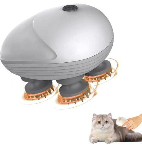 HIULLEN Elektrisches Kopfmassagegerät, Kabelloses Handmassagegerät mit 4 Knetköpfen, Tragbares Kopfhaut-Massagegerät,IPX7 Wasserdicht Katzen Massagegerät für Ganzkörpermassage HundeköRper Haarwachstum