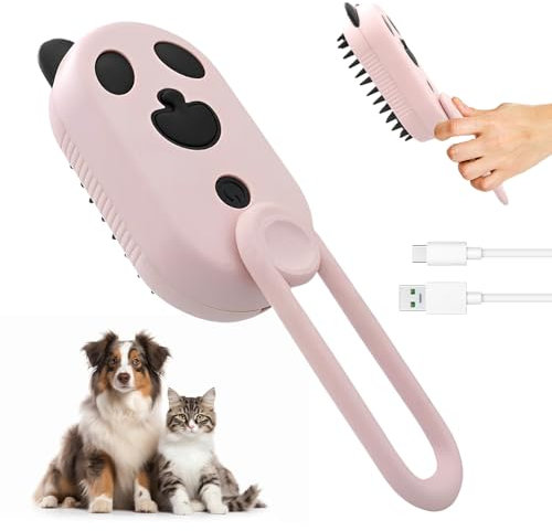Katzenbürste mit Dampf, 2025 Neu 3 in 1 Dampfbürste für Katzen und Hunde, Dampfbürste mit Spray Fellpflege und Massage für Hunde Katzen (Pink)