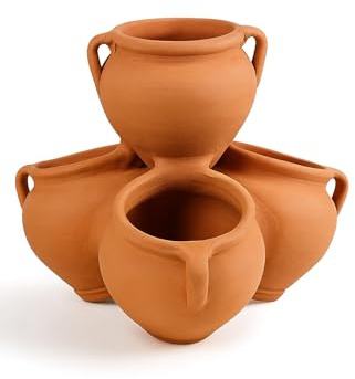 FRANCACOR Juego MACETAS Unidas - Barro Natural - 4 MACETAS EN LA Misma Pieza - ECOLÓGICO - Maceta Barro Redonda Plantas Flores (29 x 23 cms)