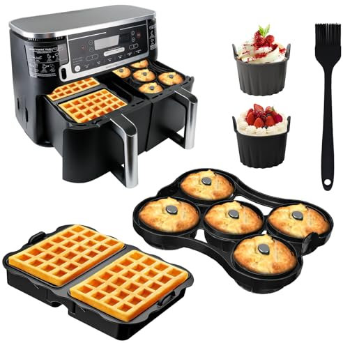 Heißluftfritteuse Zubehör Set für Ninja, Donuts Backform für Ninja AF400EU, AF500EU, SL400EU, Cookwise 9L & Cosori 8,5L Heißluftfritteuse, Wiederverwendbare Muffin, Waffeln und Gugelhupf Kuchenform