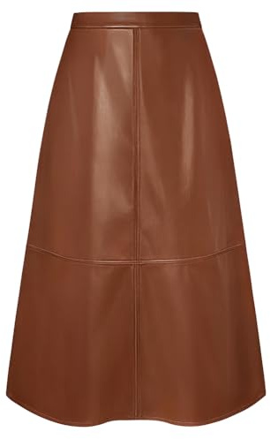Kate Kasin Gonna da donna in pelle, a vita alta, in finta pelle, PU, con linea ad A, spessa, calda, elegante, marrone, XL