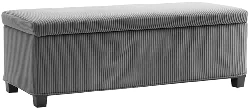 HOMCOM Puff Almacenaje, Banco Almacenaje, Capacidad de 84 L, 112x42x40 cm, Taburete Reposapiés, Tapizado en Pana, Pie de Cama, Carga 220 kg, para Sala de Estar, Dormitorio, Entrada, Gris