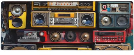 YYHHAOFA Vintage Wall Of Radio Boombox Printed Extra Large Mouse Pad, Computer Office Anti Slip Gaming Keyboard Thickened Version 12x31.5in