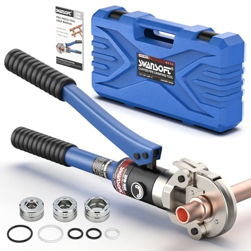 SWANSOFT Hydraulic Copper Pipe Crimping Tool with Interchangeable 1/2, 3/4, 1 Dies – Compact Pro Press Tool for Copper Tube Tight Spaces and Tee Fittings