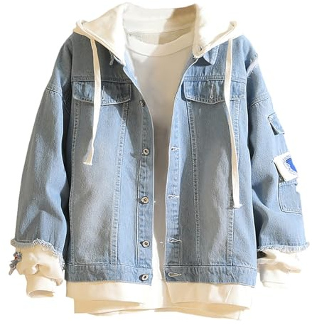 Eauptffy Veste de cowboy pour homme - Veste en jean déchirée - Veste d'été confortable - Coupe ample - Manteau en jean Y2K Hip Hop Streetwear - Respirant - Vintage Denim - Deux pièces - Faux essentiel