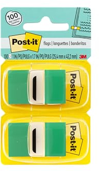 Post-it Flags Value Pack, 50/Dispenser, 12 Dispensers/Pack, 1 in Wide, Green (680-GN12)