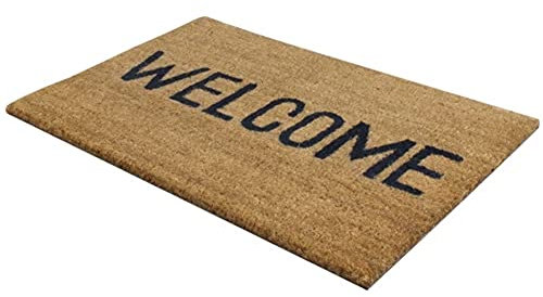 JVL Heavy Duty Welcome PVC Backed Coir Entrance Door Mat, Vinyl, Brown, 33.5 x 60 cm