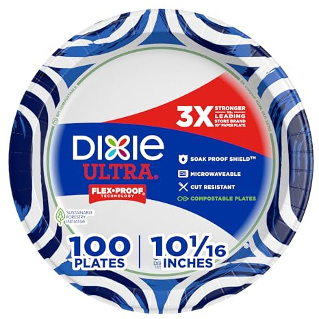 Dixie Ultra, Large Paper Plates, 10 Inch, 100 Count, 3X Stronger*, Heavy Duty, Microwave-Safe, Soak-Proof, Cut Resistant, Disposable Plates For Heavy, Messy Meals