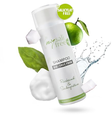 mysalifree BIO SHAMPOO, Naturkosmetik Feuchtigkeitsshampoo für sensible Kopfhaut, mit Reiskeimöl und Lezithin, 200ml, 100% zertifizierte Biokosmetik, weltweit einzigartig, BIO + FREE FROM
