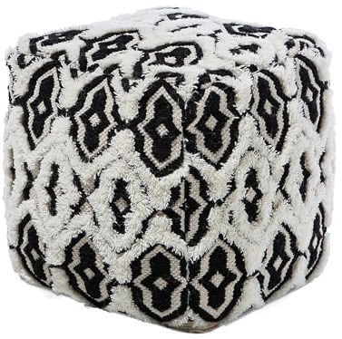 Beliani Pouf Sitzpouf Ottomane schwarz weiß Boho Orai