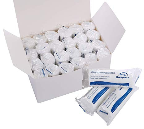 Hospora Medical Elastic Cotton Conforming Gauze Roll, 4 Inches, Individual Pack, First Aid Rolled Stretch Gauze, 24 Packs