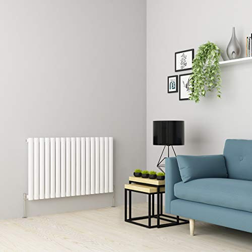 Warmehaus Horizontal Column Designer Radiator Oval Panel Single White 600 x 1000mm - Modern Central Heating Space Saving Radiators - Perfect for Bathrooms, Kitchen, Hallway, Living Room
