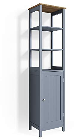 Vicco Badschrank Grau Bianco 40x160x32 cm - Wäscheschrank, Zusätzlicher Stauraum für Handtücher, Pflegeprodukte & Deko