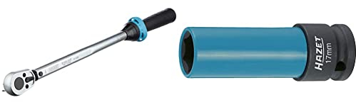 Hazet 5122-2CT Drehmoment-Schlüssel, 12,5 mm (1/2 Zoll) Vierkantantrieb & Steckschlüsseleinsatz (1/2 Zoll (12,5 mm) Vierkantantrieb, mit Kunststoffhülse zum Schutz von Felgen, Schlüsselweite: 17 mm)