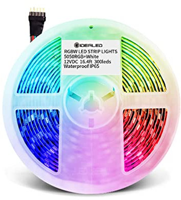 GIDEALED RGBW LED Strip Light 16.4ft,Dimmable SMD5050 RGB Cold White 12V 300LEDs Mixed Color Changing 5 pin LED Flexible LightStrip Ambiance Lighting for Home Decoration,Only RGBCW LED Tape Lights