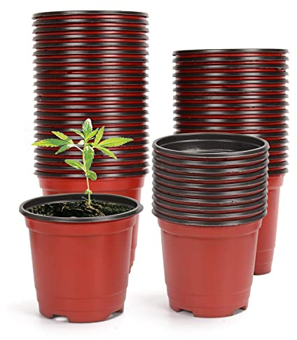 Atoke 50 Pack Thick Plastic Plant Pots,10cm Seed Starting Pot Flower Pot Plant Container for Seedlings,Vegetables,Succulents,Brown