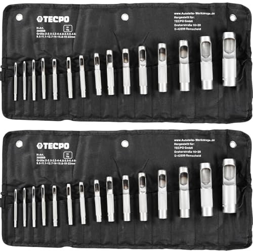 TECPO Locheisen Einsatz Set 30-tlg. Lochschneider Lochstanze Lochpfeiffen Loch-Meißel 2-22mm
