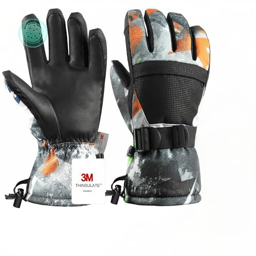 Pnosnesy Guantes de esquí, Guantes de Nieve Impermeables, Guantes de Invierno térmicos Transpirables, Guantes antiviento con Pantalla táctil para Clima frío para Hombre, Mujer y niño