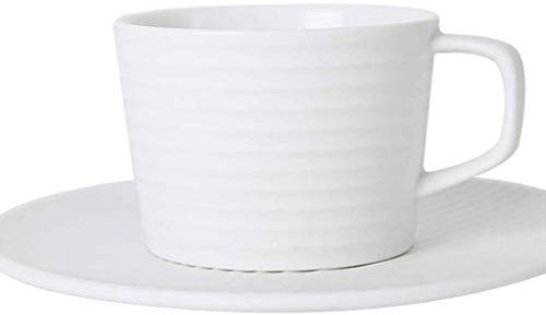 ZHCHAO Set Bianco Strisce di Ceramica Tazza e piattino caffè, Bere Tazza, Prima Colazione Coppa, Casa Cucina Ufficio