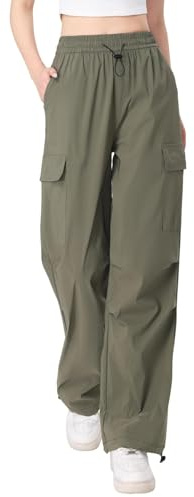 Atxnn Pantalones Cargo Mujer Multibolsillos Pantalón Trabajo Y2K Cintura Alta Elástica Pantalon Chandal Suelto Moda Casual Punk, Verde M