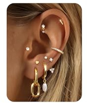 Morfetto 9 Paia Orecchini Donna Acciaio Chirurgico Oro Argento - Anallergici Conch Helix Piercing Orecchio Trago Piccoli Orecchini Cerchio Gioielli Set PearlG