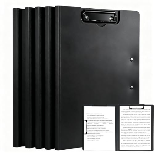 Prancheta A4 - Clipboard - Carpeta de solapa de examen,5 Piezas, Material PP Resistente, Clip Metálico Antideslizante, Ideal Para Oficina, Escuela Y Hogar (A4) (Negro)