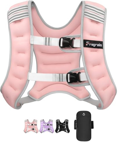 Fragraim Gilet Lesté, Veste Lestée de 6 kg pour Femmes et Hommes avec Bande Réfléchissante, Pochette Amovible pour Téléphone, Idéal pour la Marche, la Musculation, L'entraînement et Le Cardio - Rose