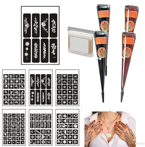 SSKHE Kit tatuaggio 276 pezzi - 4 tatuaggi (marrone e nero), 142 modelli, 30 tamponi di cotone, kit modelli tatuaggio per adulti