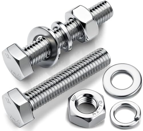 qjuwhua 15 Sets M6 Hex Bolts and Nuts with Flat & Lock Washers M6x40mm 304 Stainless Steel Hex Head Screw Bolt Kit Fully Threaded Machine Screws for Machinery