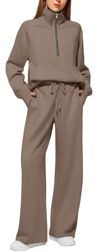 Generico Tuta Donna Invernale Sportiva Elegante, Tute da Donna Eleganti Completo con Pantaloni e Felpa con Zip Senza Cappuccio in Pile e Cotone per Palestra Ginnastica Casa Comodi Completo 2 Pezzi