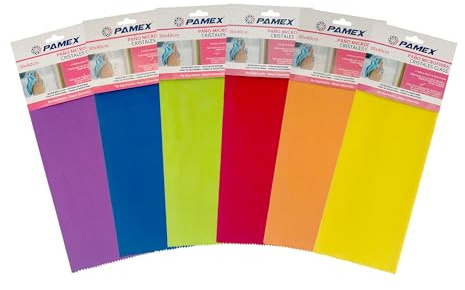 PAMEX - Paño Microfibra Cristales Glass Ultrafino 30x40cm Colores Surtidos (12 Unidades)