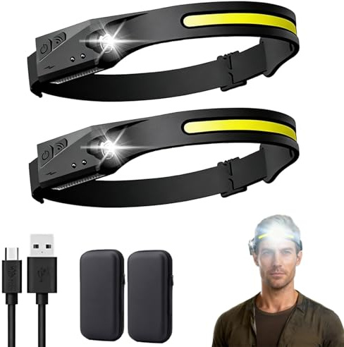 Générique LED Lampe Frontale, 230° Torche Frontale Rechargeable USB Capteur De Mouvement, IPX4 Étanche Ultra-légère Lampe Frontal pour Randonnée Bricolage Camping Pêche (2 pièces)