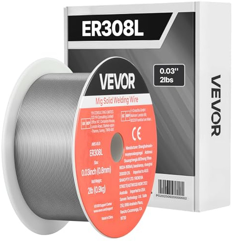 VEVOR Alambre de Soldadura MIG Sólido, ER308L, 0,8 mm, 0,9 kg, Acero Inoxidable, con Bajas Salpicaduras y Alta Capacidad de Alimentación, con Protección de Gas en Todas las Posiciones, ≥510 MPa