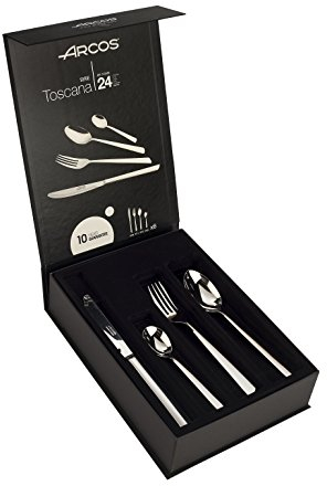 ARCOS Besteckset 24-teilig für Tisch - Komplettes Besteck für 6 Personen, Set aus 6 Löffeln, 6 Messern, 6 Gabeln und 6 Dessertlöffeln - Silber, Serie Toscana