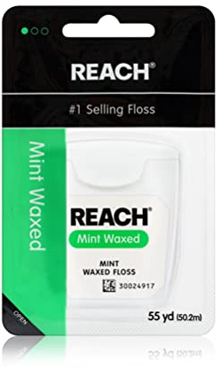 REACH Waxed Dental Floss, Mint, Plaque Remover, Shred Resistant, Extra Wide Cleaning, Gentle on Gums & Teeth, PFAS-Free, Oral Care, for Adults & Kids, 55yd, 1 Pack