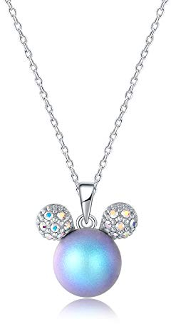 Ailin & Co. Lucky Mickey Mouse Mouse Pendant necklace for women, Made with Swarovski Crystal and Swarovski Pearl, Platinum plating jewellery chain 16“+2 (Blue)