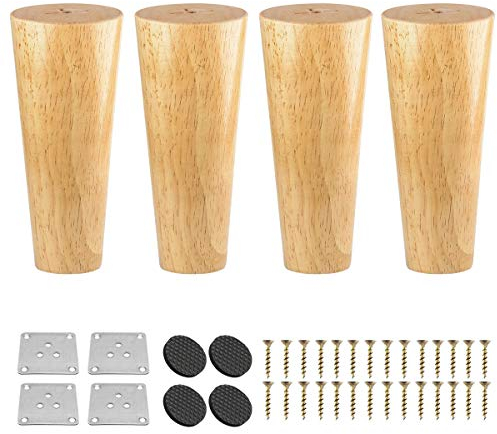 Btowin 30cm Holz Möbelfüße, VCF 4 Stück Massivholz Tischbeine Möbelbeine DIY Ersatz mit Montageplatten & Schrauben & für Schrank Sofa Bett Ottomane Couch
