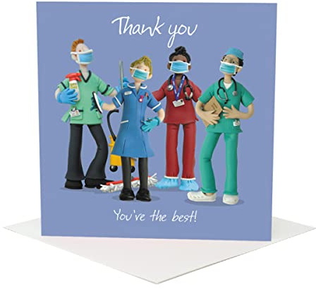Holy Mackerel thank you card for hospital staff, appreciation greeting card for nurses and doctors, thoughtful illustrated thank you design after care or treatment, 15 cm square with envelope