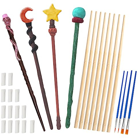 DKINY 8pcs Bricolage Baguettes Magiques en Bois avec Argile pour Enfants Loisir Créatif Fête Halloween Canaval Cadeau Anniversaire Socier Wizard Cosplay (sans peinture)