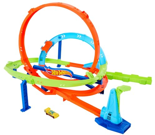 Hot Wheels Let's Race Netflix - Toy Car Track Set, Action Loop Cyclone Challenge Track Set, 2 Ways to Play & Easy Storage, with 1:64 Scale Toy Car, HXM94