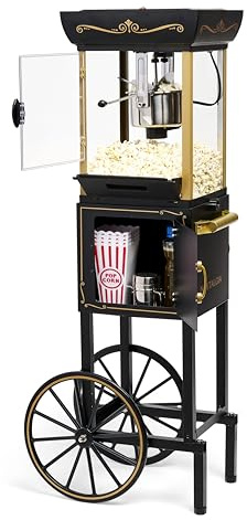 Nostalgia Popcorn Maker Machine - Vintage Theater Style Popcorn Cart With 2.5oz Stainless Steel Kettle, Makes Up To 10 Cups Easily - Bring Home the Fun with Theater Style Popcorn Machine-Black