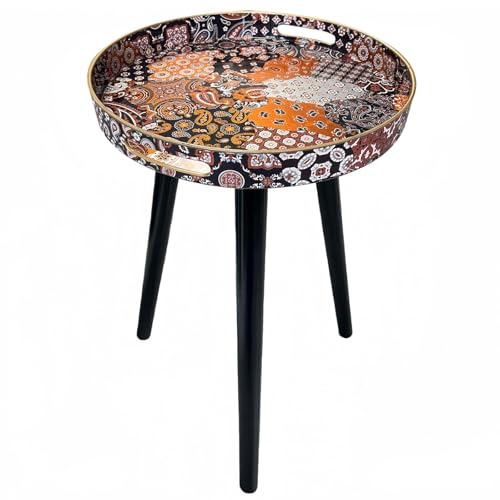 Simmer Stone Tavolini laterali rotondi per interni con 3 gambe staccabili in legno, tavolo vassoio versatile, perfetto per tavolino rotondo da caffè, tè e tempo di relax, 45 cm (stile indiano)