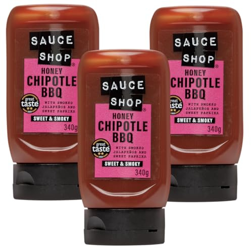 Sauce Shop - Honey Chipotle BBQ Sauce - Award Winning - Great with Chicken, Burgers, Pizza - Vegetarian-Friendly - 340g - Pack of 3