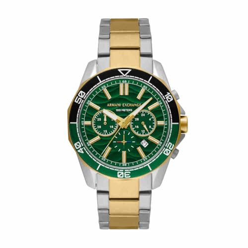 Armani Exchange Reloj Hombre, Movimiento cronógrafo de Cuarzo y Caja de 44mm con Correa de Acero Inoxidable