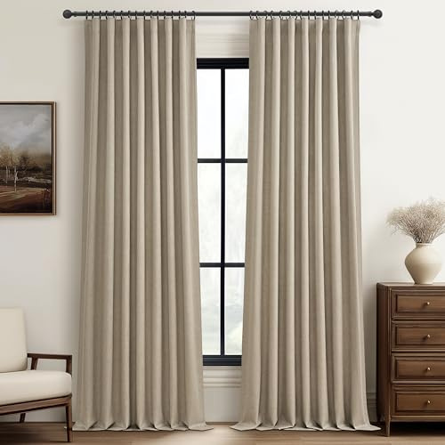 QJmydeco Extra Long Custom 102 Inch Curtains, 100% Blackout Curtains for Bedroom Weather Burg Thermal Insulated Noise Cancelling Pleated Heading Tape Hook Back Tab GreyBeige Boho Drapes 2 Panel Set