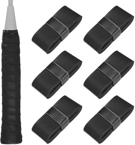 M METERXITY 6-Pack Tennis Racket Grip Tape PU Tennis Overgrip Grip Tapes Anti-Slip Sweat Absorbent for Pickleball/Racquetball/Badminton/Squash/Baseball Bat Handle Black