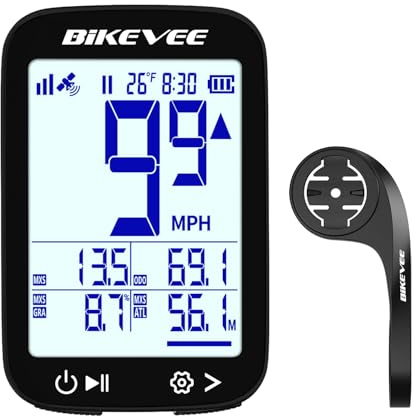 Bikevee GPS Fahrradcomputer Kabellos Wasserdicht 2.4 Zoll FSTN Display IPX7 28h Akkulaufzeit Leichtes Fahrrad Tacho mit Geschwindigkeit Distanz Höhe Temperatur Gradient (Schwarz)