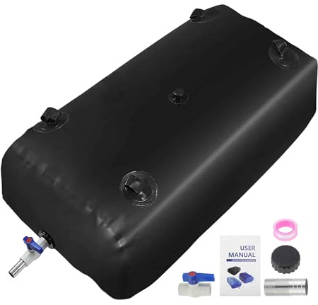 A ABSOPRO 400L/105.7Gal Water Bladder Storage Container Large Capacity Foldable Portable Water Tank Emergency Water Bladder Soft Water Bag RV Camping Garden Watering Irrigation 1000D Black