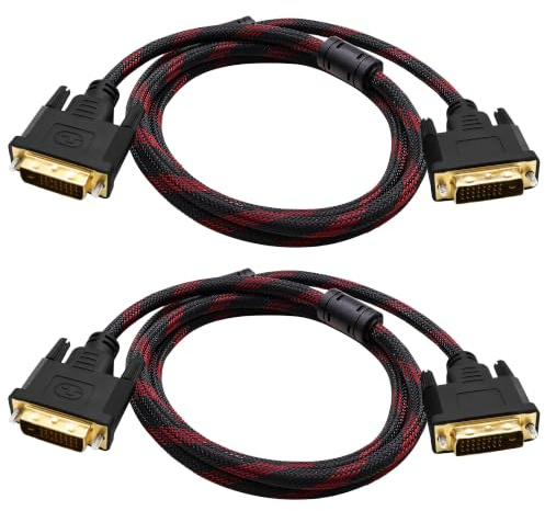 YARCHONN DVI-kabel DVI-D 24 1 kontakt guldpläterad flätad bildskärmskabel | DVI till DVI-kontakt 1,4 m nylonflätad kabel, stöder 1080P till 1920 × 1200 för datorprojektor DVD HDTV – 2 st