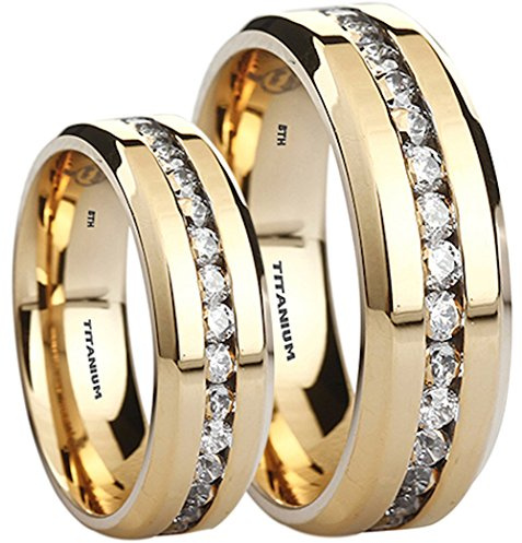 BESTTOHAVE His And Her's Matching 8MM/6MM Classic Gold Tone Wedding Engagement Band Ring Set (Available Sizes L - Z+4) Message Your Ring Sizes Via Amazon